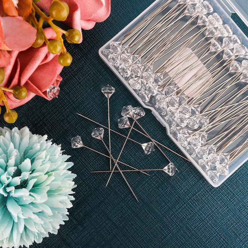 Cutiland 100pcs Diamond Pins for Bouquets, 2.1 Inch Floral Pins,Corsage Pins,Boutonniere Pins, Straight Pins Sewing for Crafts, Pins for Flowers, Flower Pins, Flower Bouquet Accessories, Floral Supplies - Image 2